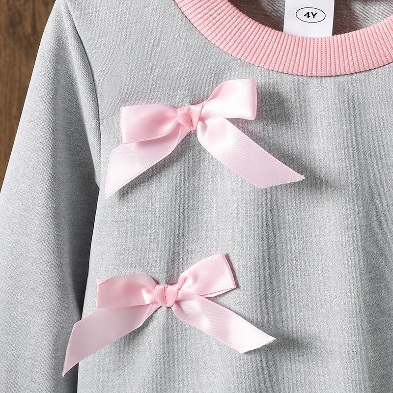 Girls' Toddler Outfit Children's Clothing Autumn New Korean Version 3D Bow Long Sleeve Sweatshirt Casual Long Pants