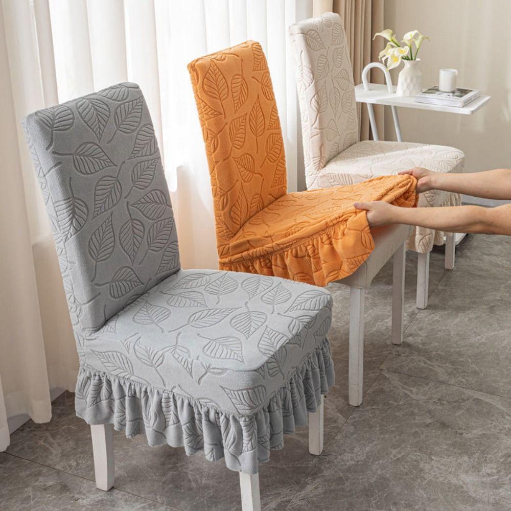 High-elastic Dining Chair Cover Anti-slip Jacquard Stool Slipcover Soft Skirt Edge Integrated Seat Cover for Home Decoration