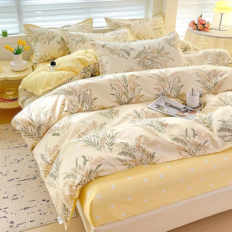 100% Cotton Bedding Set, Four Piece Sheet Set Comfort Set Girly Fresh Style Couple Bed Comforter Set