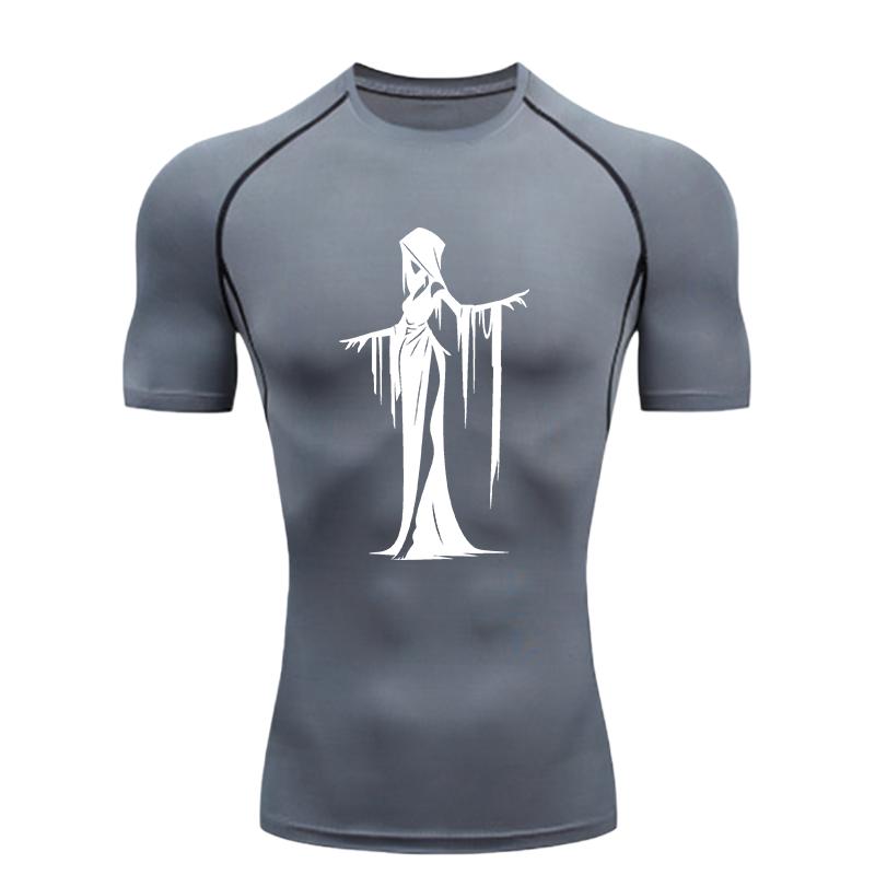 Gothic Ghost Design  Men's Sports T-shirt Training Fitness Compression Workout T-Shirt Athletic Tees