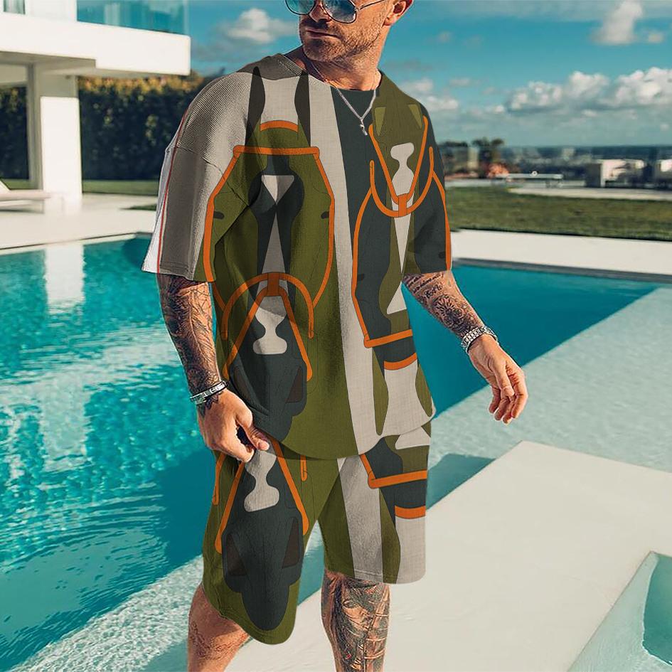 Sommer Herren T-Shirt Shorts Jogginganzug Persönlichkeit 3D Gedruckt Übergroß Herren Kleidung Outfits O-Ausschnitt Lässig Trainingsanzug 2-teiliges Set