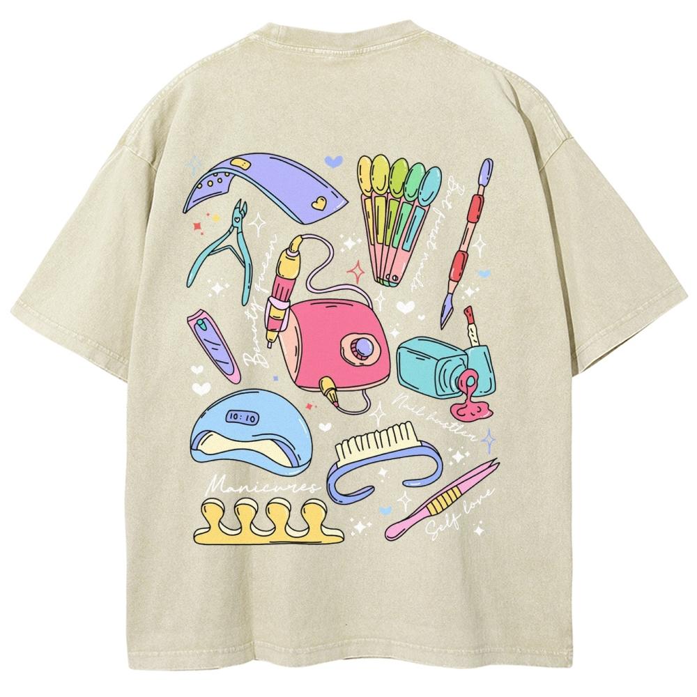 

Мультяшная Милая Девичья Мода Аксессуары Принт Спереди И Сзади Женская Футболка Летняя Повседневная Простая S