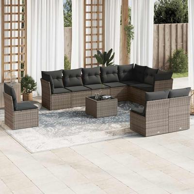 Vidaxl 11-Cz. Garden Furniture Set With Cushions, Grey Rattan Pe