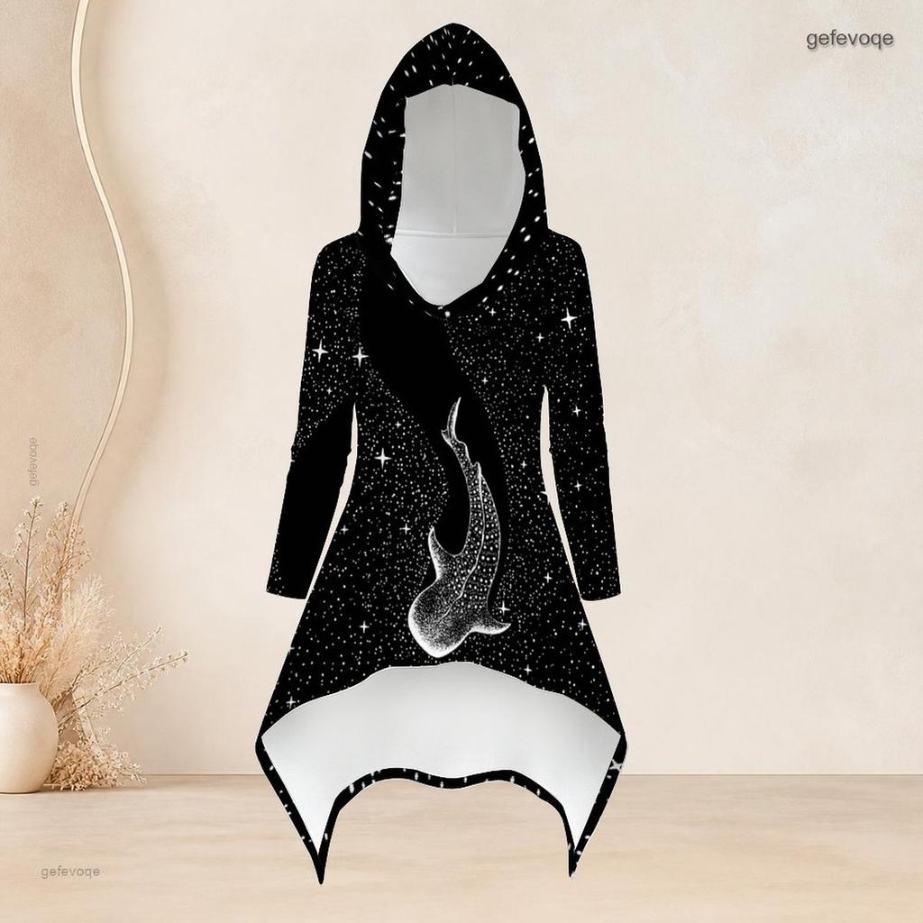 Women Plus Size Hooded Long Sleeve Printed High Low Top And Fitted Pants Two Piece Set