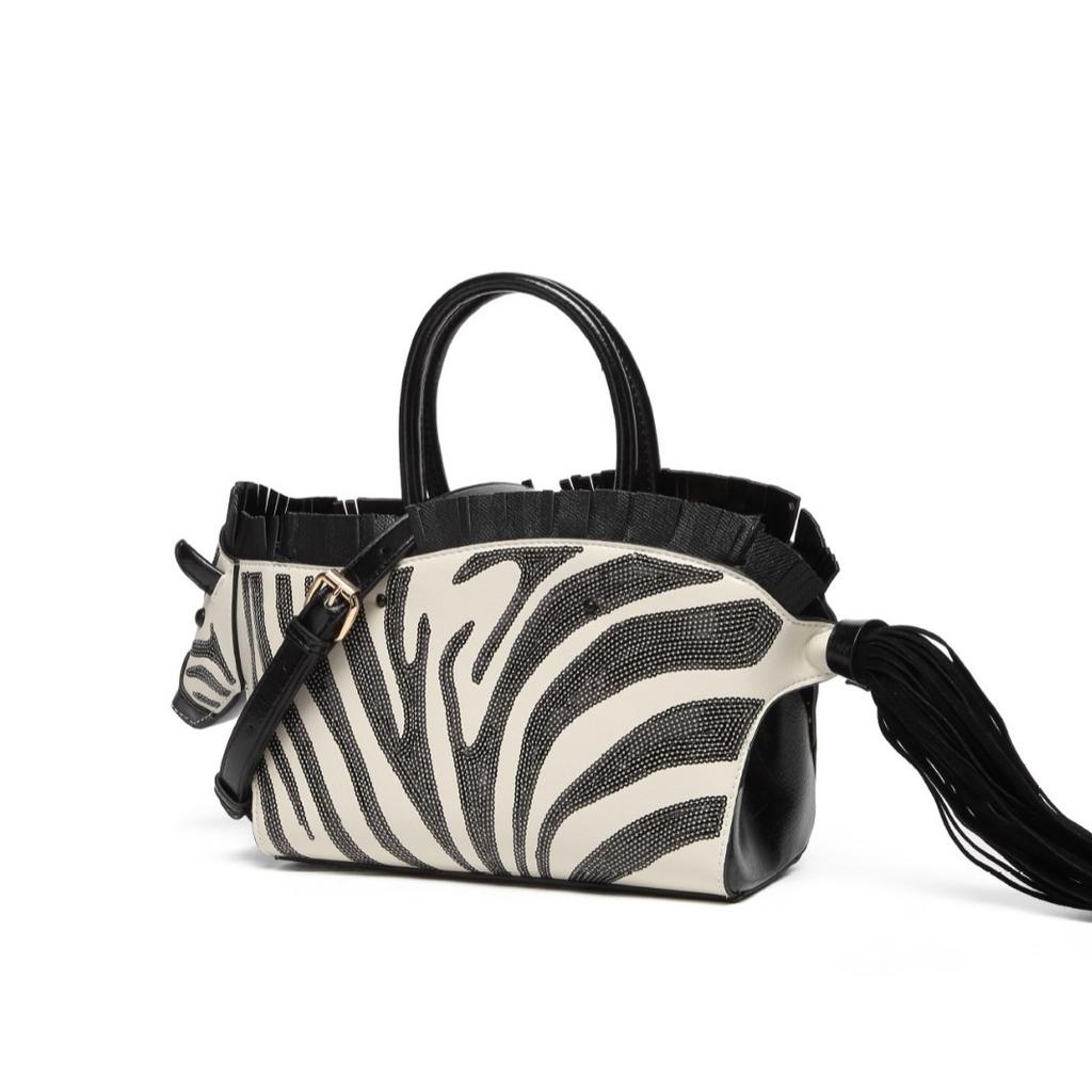 Niche Design Zebra Handbag Personalized Contrasting Color Shape Single Shoulder Oblique Span Bag