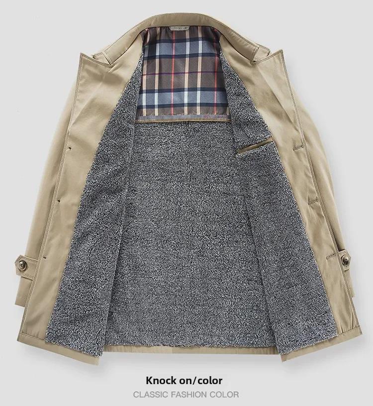 Men's Mid-Length Business Casual Windbreaker Jacket - Spring/Autumn, Anti-Wrinkle, Dad's Style, Plus Velvet Trend.