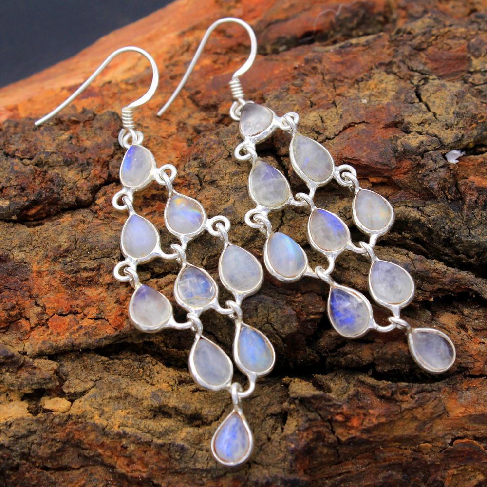 Silver Charm Jewelry, Statement Jewelry, Dangle Earring, Moonstone Earring, Natural Gemstone