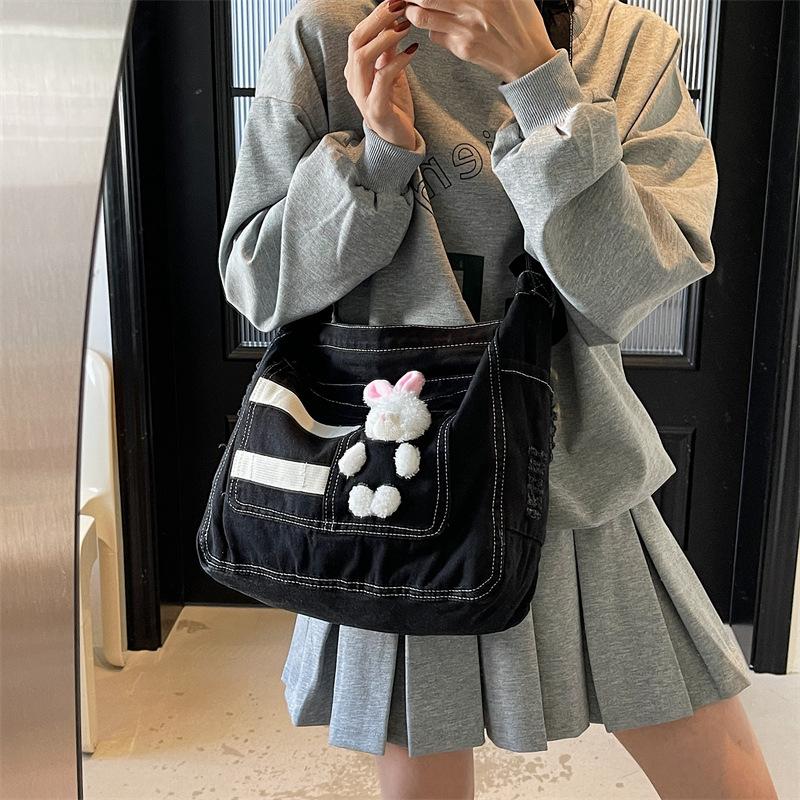 Wenyi Fan Large Capacity Shoulder Women's Bag Middle School Student Class Denim Crossbody Bag Commuter Work Handbag Women