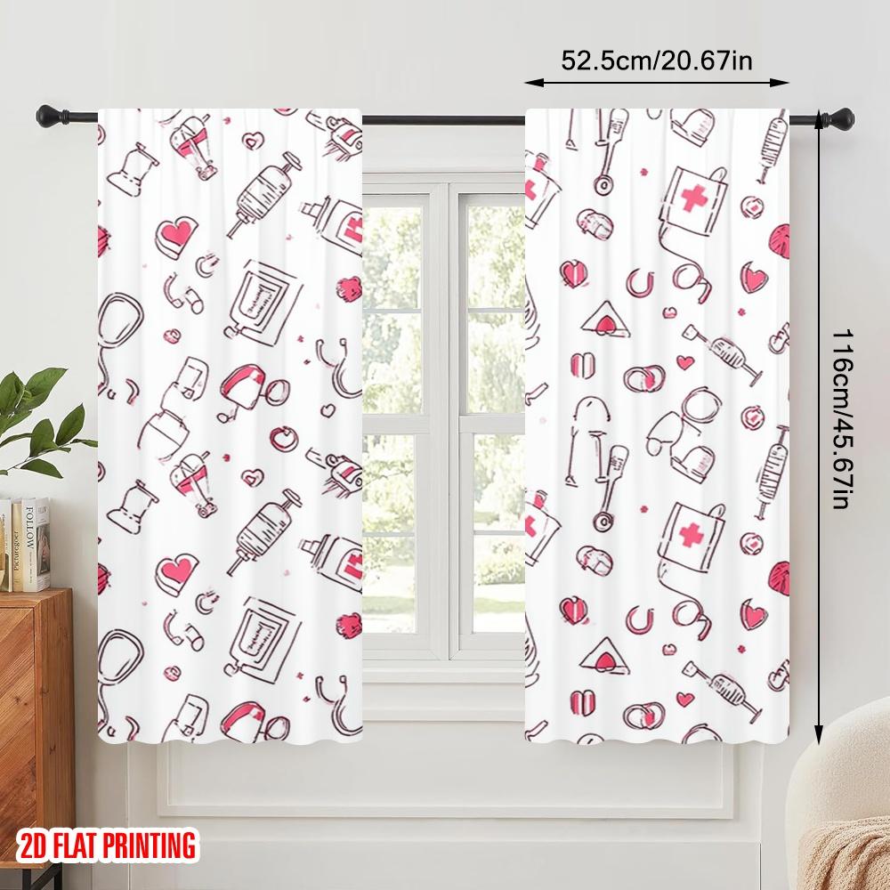 2pcs,2D Plane Printing Print Curtains Hospital Medical Versatile Polyester Fabric (without Rod) Decorations For Home Ldeal for