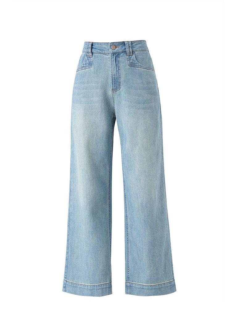 2026 Women's Korean Style Light Nine-Point Wide Leg Drape Jeans