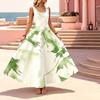 Women's Sleeveless Maxi Dress Summer Casual Green Leaf Flowy Vacation Dress Lightweight Loose Fit Flattering Fashion Versatile
