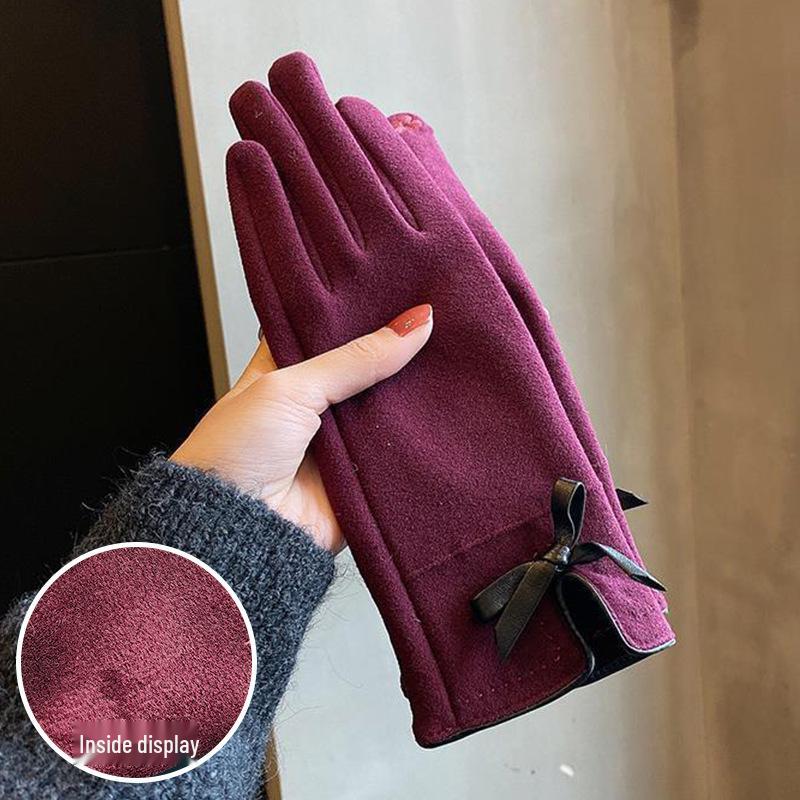 Premium Women's Fleece Touchscreen Gloves - Warm & Stylish for Fall/Winter, Korean Design