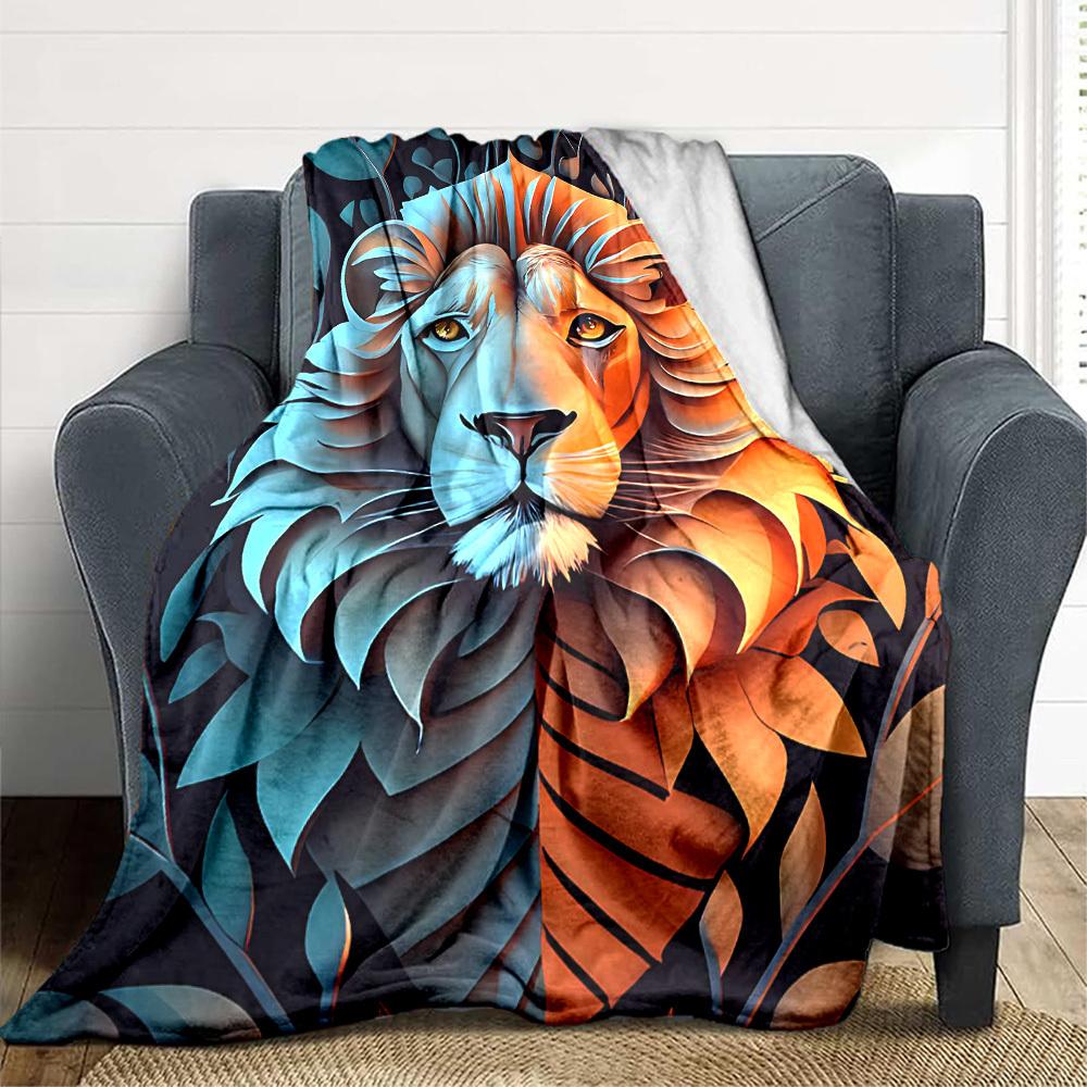 1pc Lion Tiger Print Blanket Lightweight Flannel Throw Blanket For Sofa, Bed, Living Room, Office, Outdoor Travel, Camping