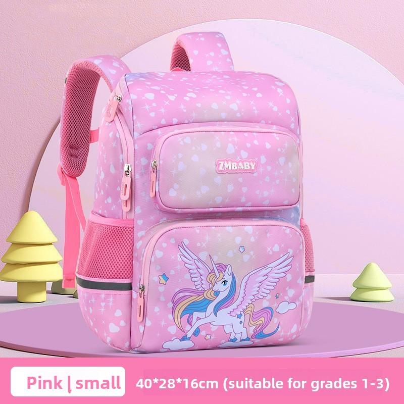 

Kids School Backpack Cartoon Dinosaur Oxford Fabric Lightweight Dual Shoulder For Elementary Students Pink Small