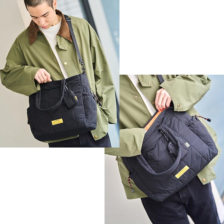 KiU Square Padded Tote Large Shoulder Multi-Purpose Bag, Waterproof, Water-Repellent, Quilted, Capacity, Pocket, Stylish, Cute, Casual, Outdoor,