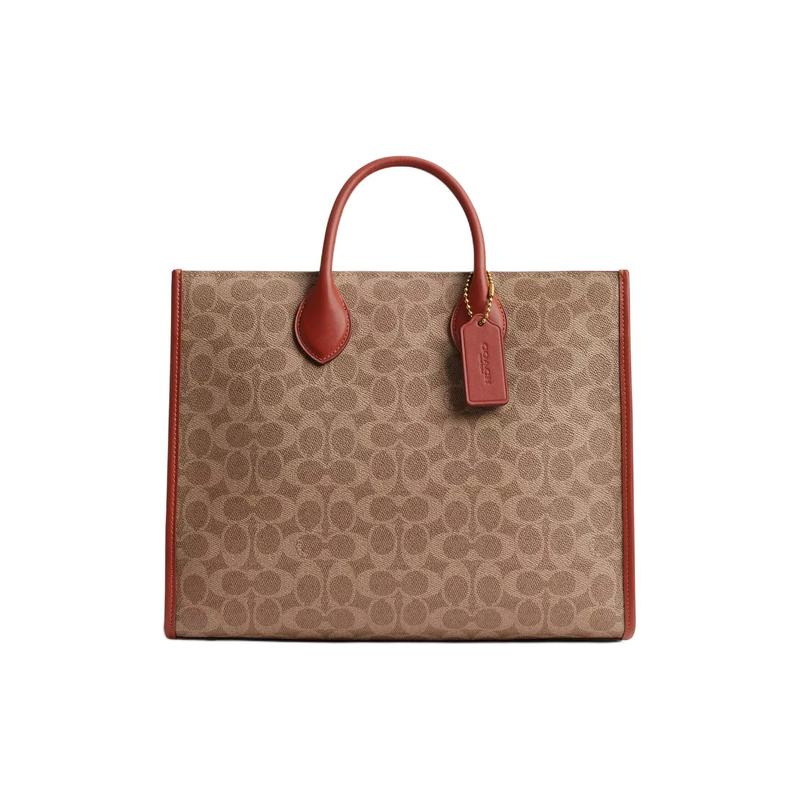 

COACH handbag Ace 35 classic presbyopia print, coated canvas and calfskin, Tote bag, shopping bag, shoulder crossbody handbag, large size, women s жовтий