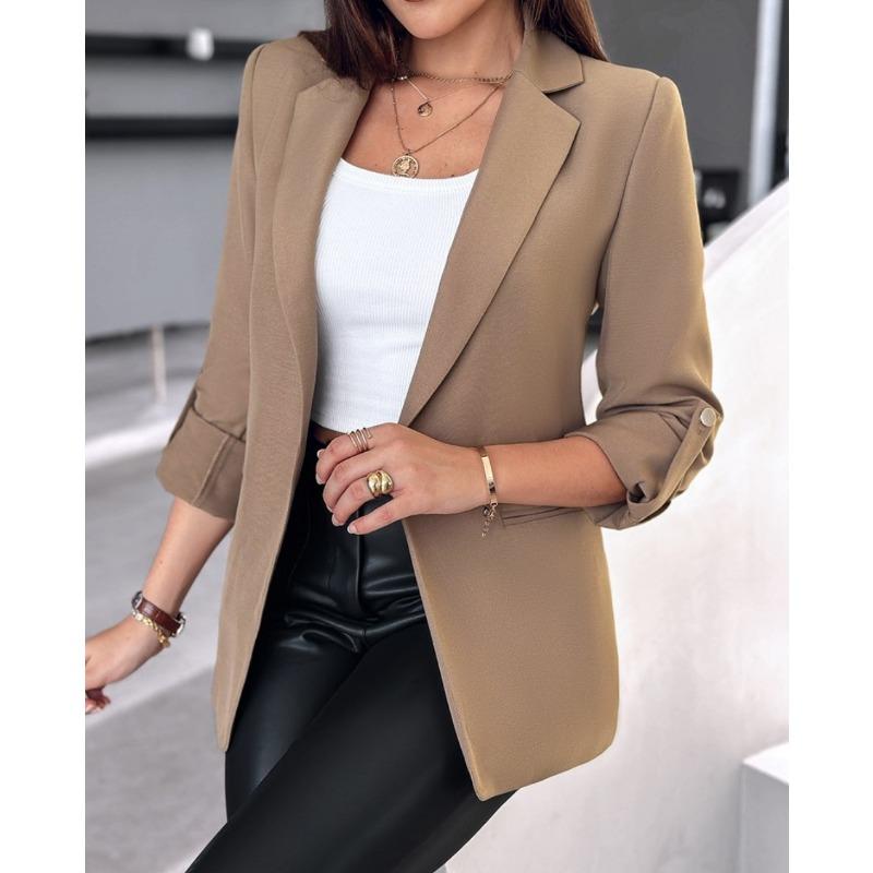 YYFS Women's Fashion Casual Fall Winter Solid Color Print Long Sleeve POLO Neck Jackets & Coats