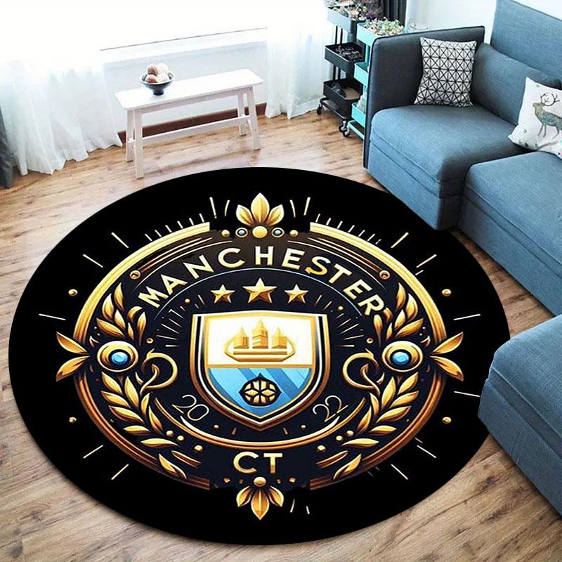 Manchester City F Round Area Rug,Carpet Rug for Living Room Bedroom Sofa Playroom Decor,Non-slip Floor Mat