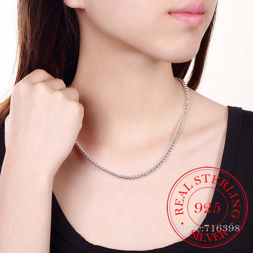 925 Silber 4mm/8mm/10mm Glatte Perlen Kugelkette Halskette Für Frauen Trendiger Schmuck für Hochzeit Verlobung/gadaz