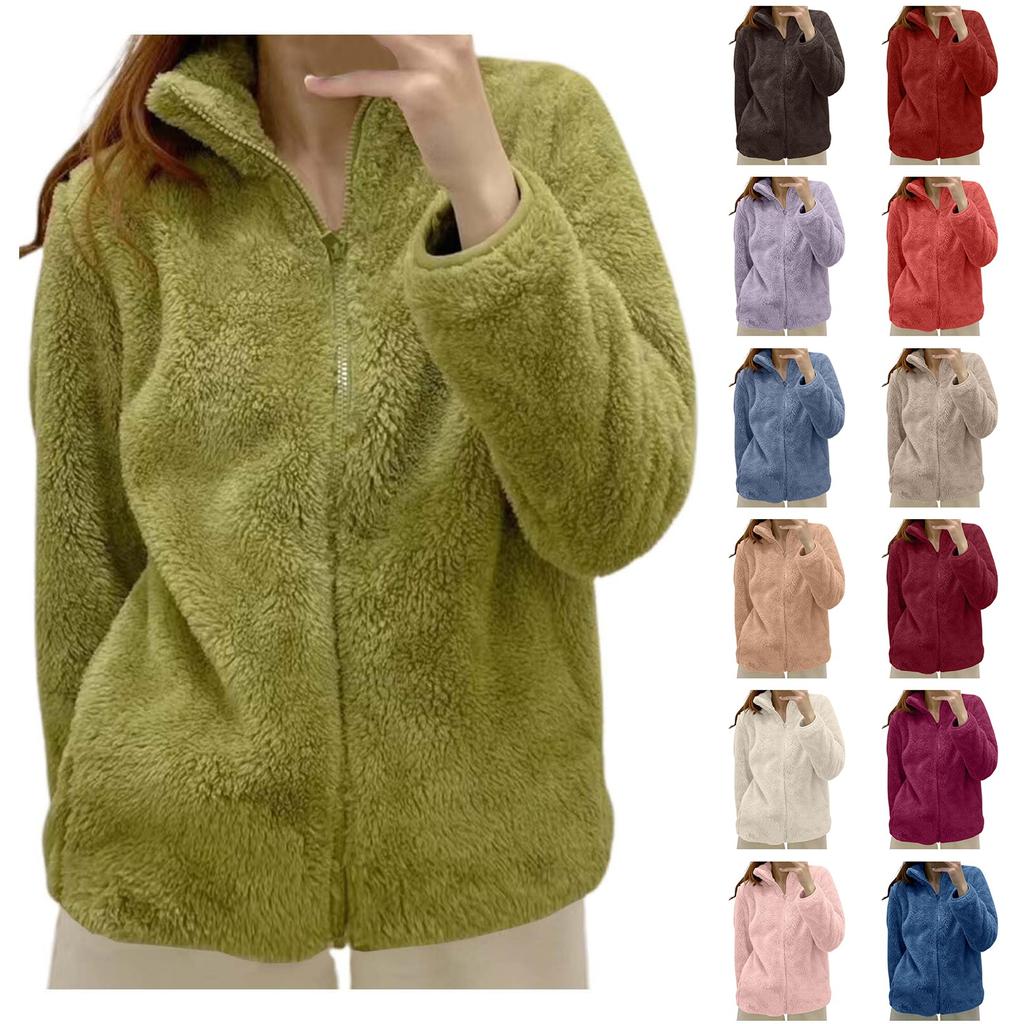 Women s Fleece Jacket with Zipper Lightweight Autumn Jackets Winter Jackets In Large Sizes S