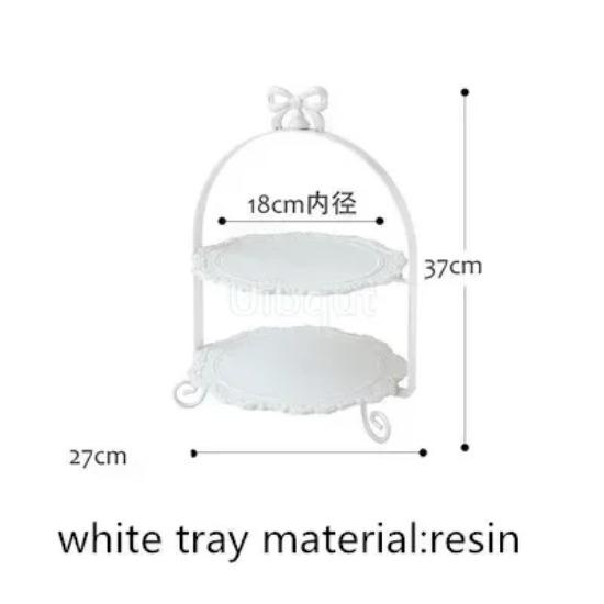 Weißer Desserttisch-Ausstellungsständer Hochzeitsdekoration Nachmittagstee Doppelschichtiger Tortenständer Goldfarbener Gebäckdekorationsteller 3-schichtig