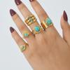 Trendy Geometric Turquoise Opening Ring for Women, Stainless Steel Oval Rings,Fashion Jewelry Mother's Day Gift