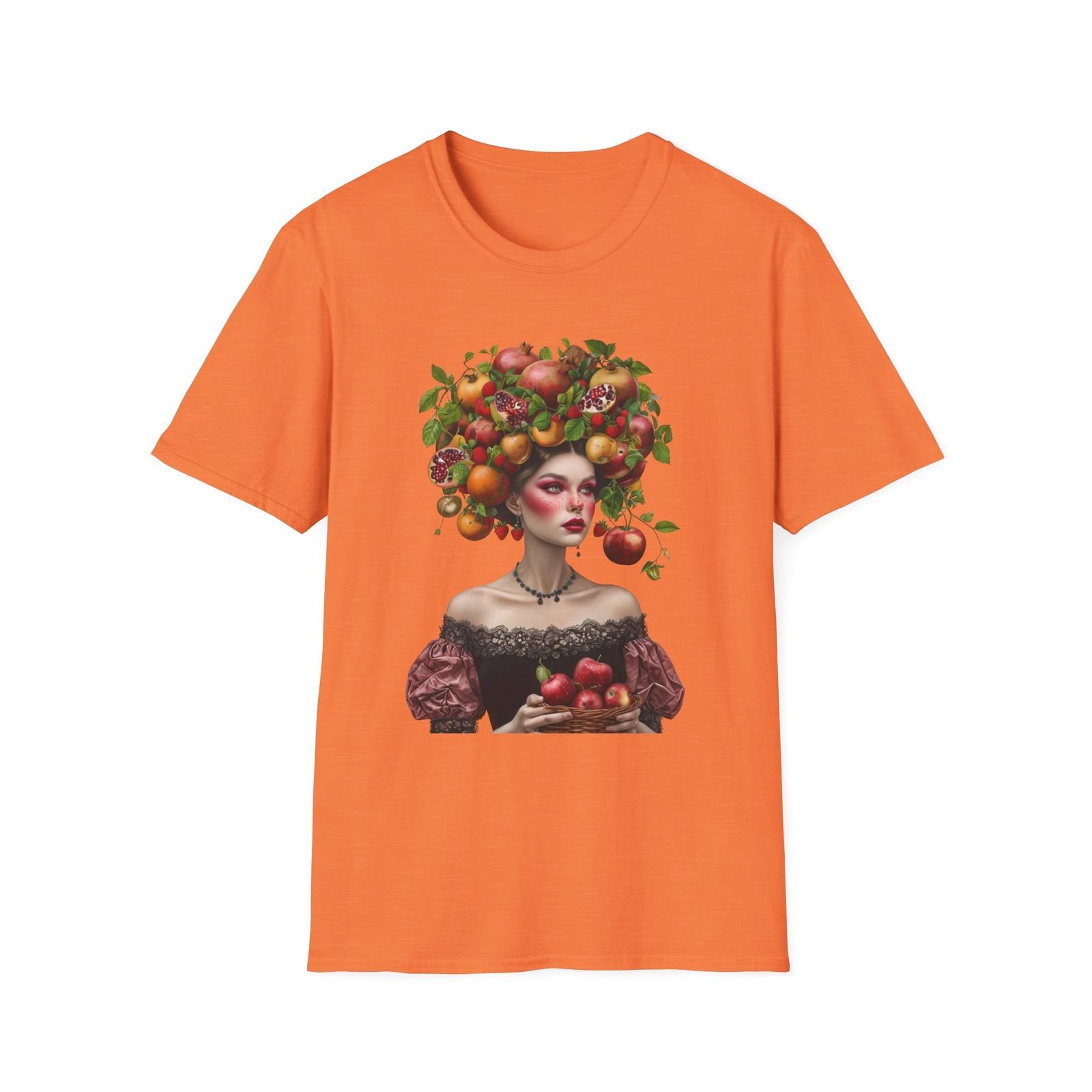 Colorful Surrealistic Ornate Woman T-Shirt Fruit Headpiece Tee Unisex Softstyle 2XL