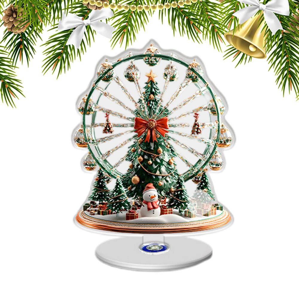 Christmas Table Decorations 2D Holiday Ferris Wheels Rotating Base Christmas Decorations Indoor With Tree Design For Tiered Tray