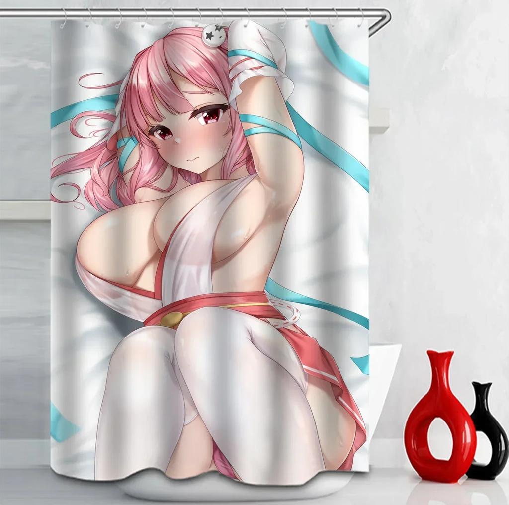 Tenda da Doccia Nuda con Stampa di Ragazza Anime Seno Grande Sedere Grande Forniture per Bagno Decorazione Bagno Impermeabile di Alta Qualità con Gancio
