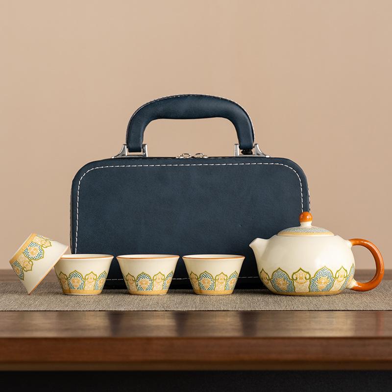 

Высококачественный бежевый открытый печной Сиши, чайный дорожный набор Кунг-фу на одну чашку, бутиковый деловой сувенир