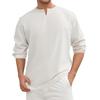 Men's Summer Solid Color Cotton And Linen V-neck Loose Long Sleeve Tops Men's Casual Fashion Long Sleeve Tops