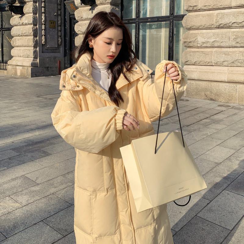 Einfarbige Damenjacke Extra Lang 2024 Herbst und Winter Neu Trendige Kapuzenjacke Verdickt Locker Lässig