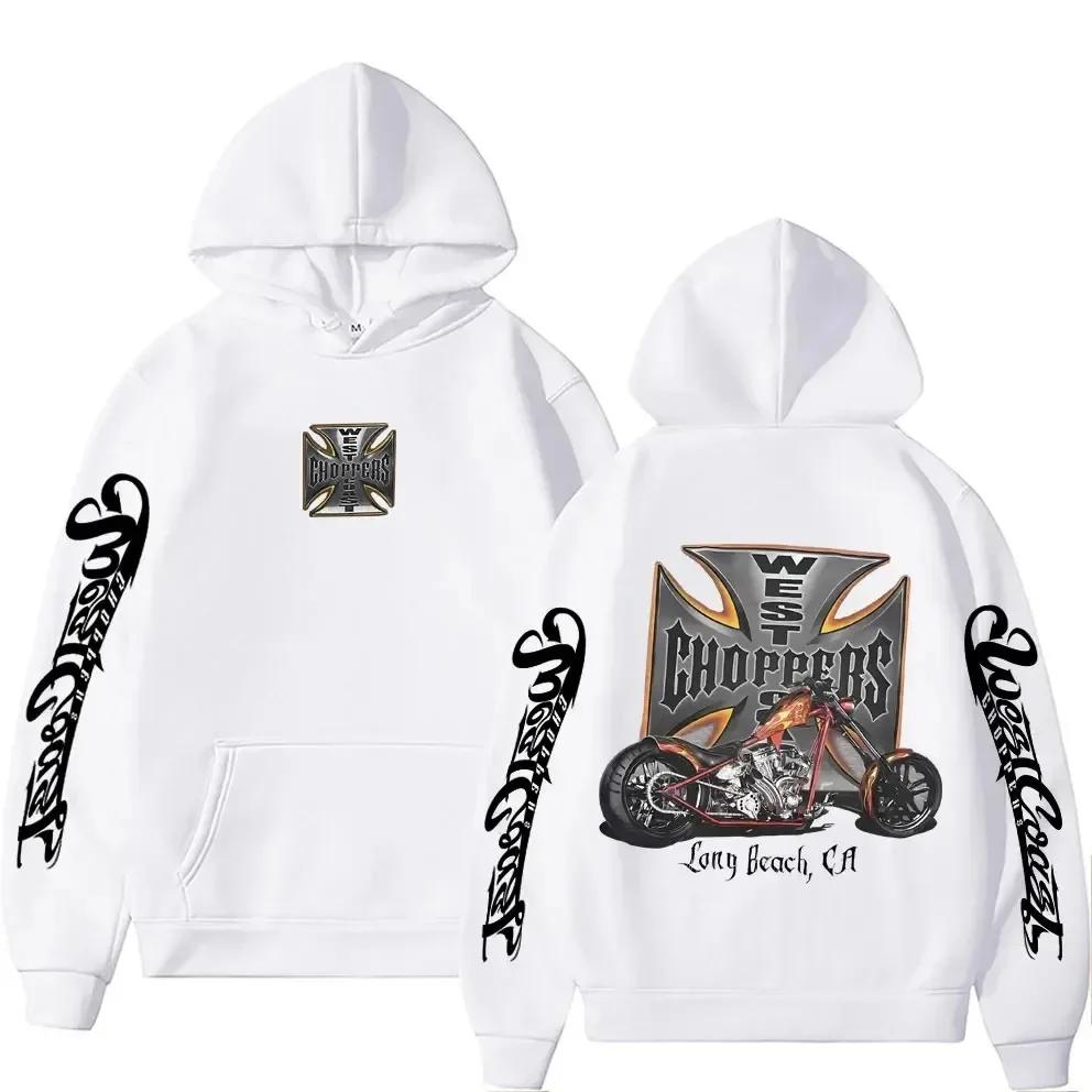West Coast Chopper Logo Pattern Hoodie, Men's Retro Streetwear, Unisex Long-sleeved Sweatshirt, Men's Gothic Hoodie.