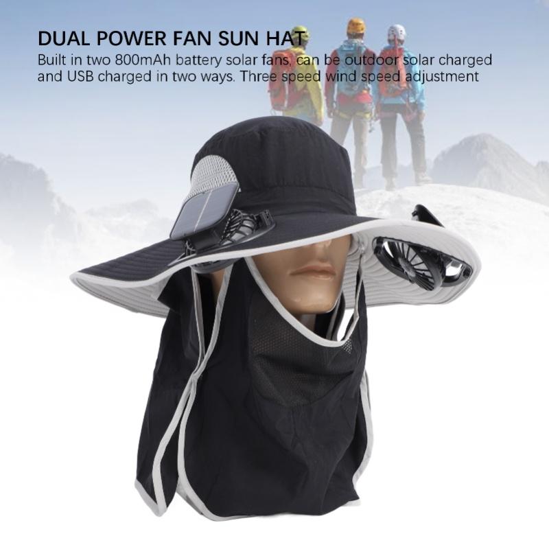 Wide Brim Solar Fan Hat Outdoor Fishing Sunscreen Quick Drying Solar USB Charging