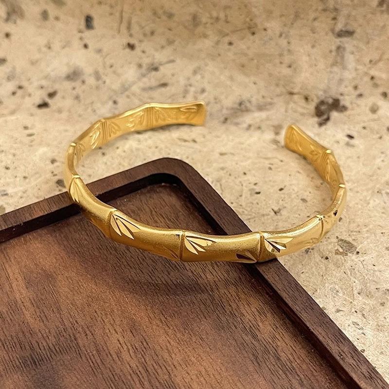 Elegant Ethnic Bamboo Bracelet for Women - Gold Electroplated, Colorfast, Creative Style