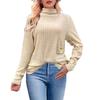 Women's Fashion Loose High Neck Side Pleated Button Long Sleeve T-Shirt Knit Top