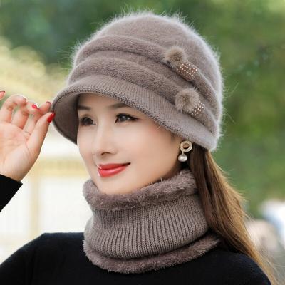 Nowa zimowa czapka damska Keep Warm Mom Cap Dodaj futrzaną podszewkę Ciepły zestaw czapek dla kobiet Casual Rabbit Fur Bucket Dzianinowa czapka