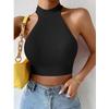 Suéter básico de verano para mujer, camisetas sin mangas, suéter informal de punto acanalado sin mangas para mujer, Top corto elástico con corsé, Top corto con cuello Halter