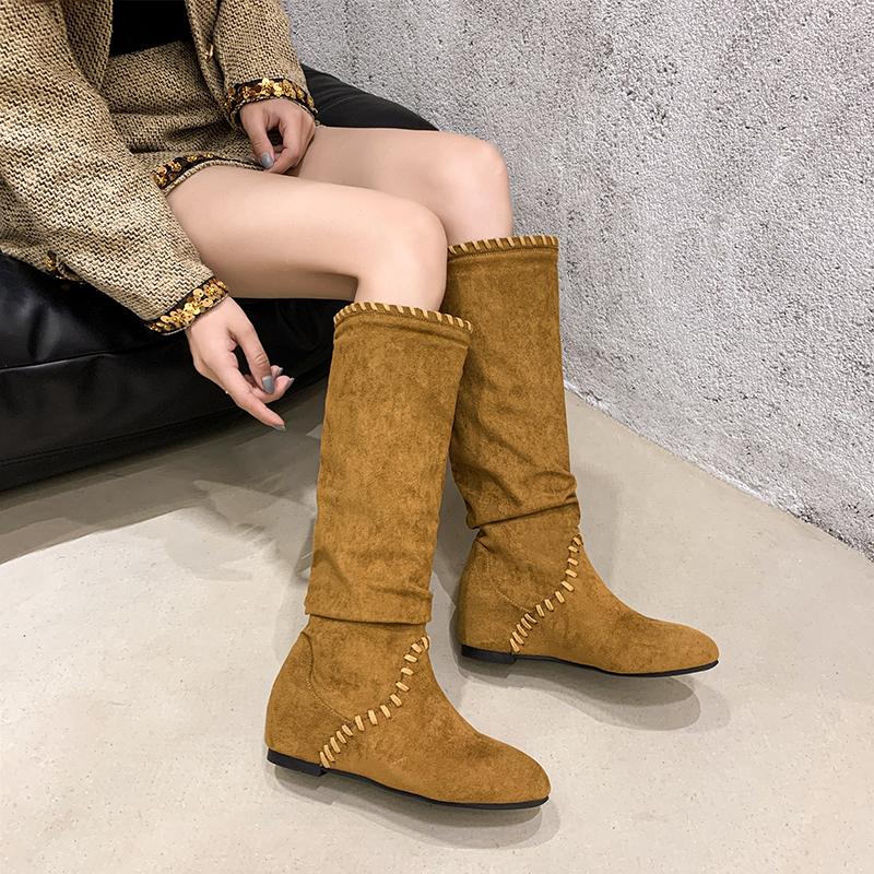 Fashion New Type Inner Heighten Sleeve Round Head Suede Soft Sole Anti-slip Wear-resistant High Shoe