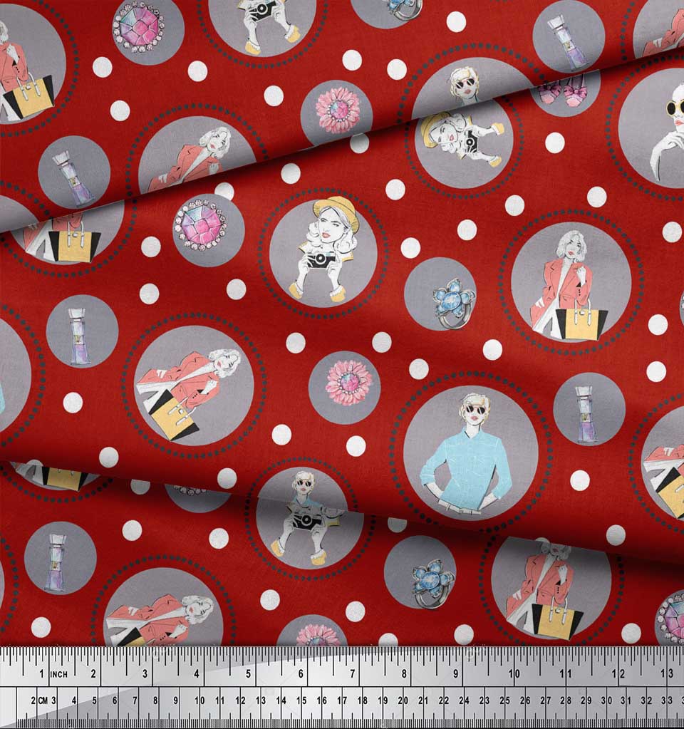 

Soimoi Black Японська креп-атласна тканина в крапку, жінки та аксесуари Модна швейна тканина з принтом, метр 42 дюйма 42 Inch Wide - Poly Crepe червоний