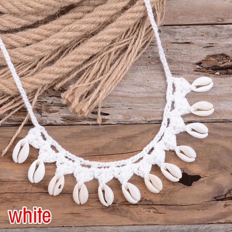 Bohemian Shells Necklaces for Women Handmade Woven Rope Chain Choker Necklace Summer Beach Beaded Necklaces Jewelry.