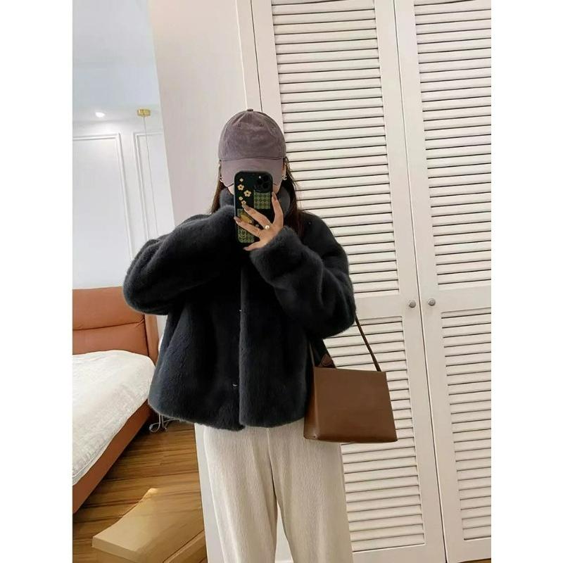Golden Mink Fleece Imitation Mink Fur Coat Fur One-piece Stand-up Collar Short Environmentally Friendly Fur Women's Winter Fur Coat