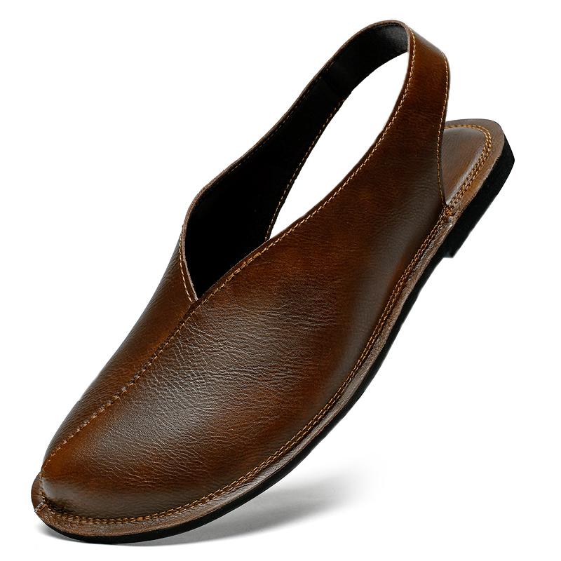 Sandálias Romanas de Gladiador Masculinas Couro Genuíno Chinelos de Praia de Verão Masculinos Antiderrapantes Macias Confortáveis Sapatos para Exterior