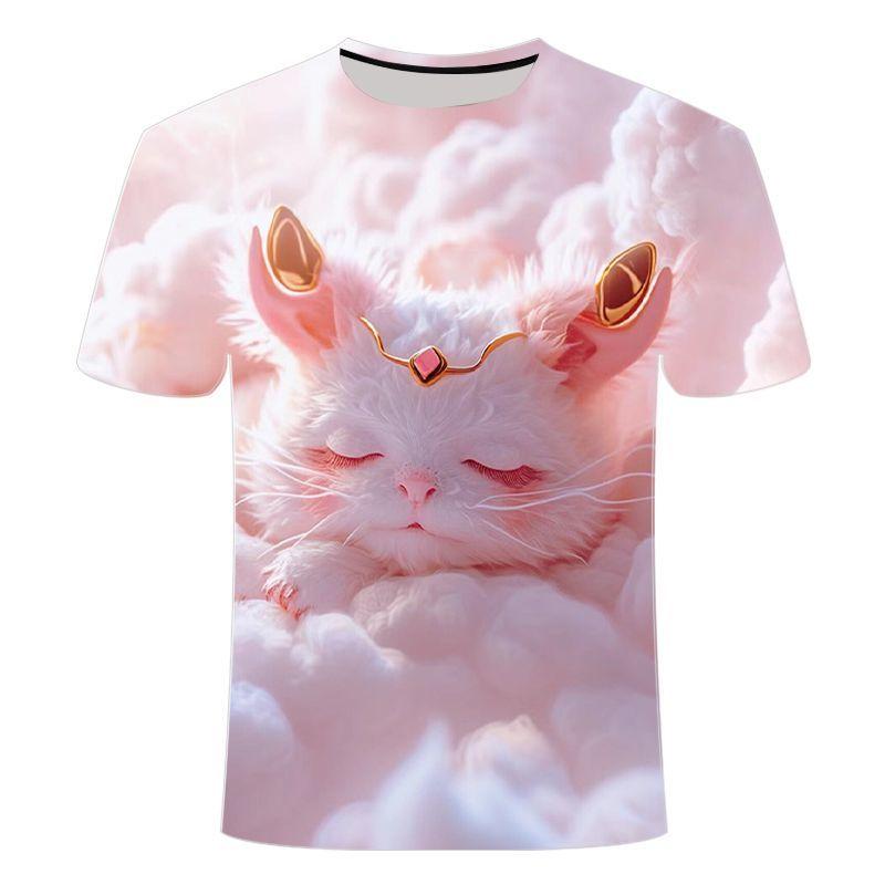 2024 Summer 3D Printed Short Sleeve Soft and Cute Sleepy Sheep Series Men's and Women's Trendy Round Neck T-shirt for Children