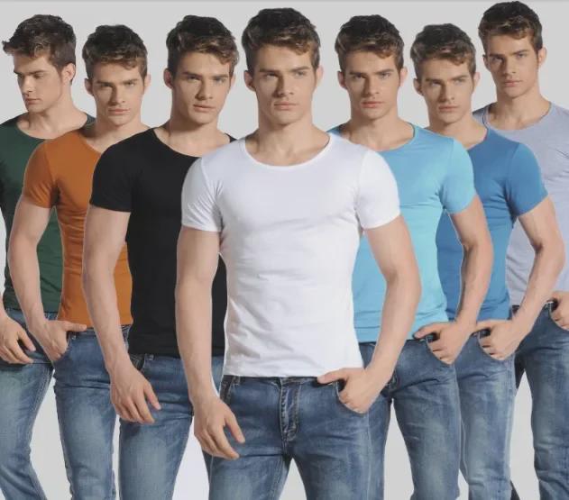 Men's Slim Fit Solid Color Short-Sleeve T-Shirt, Round Neck, Black/White Trend