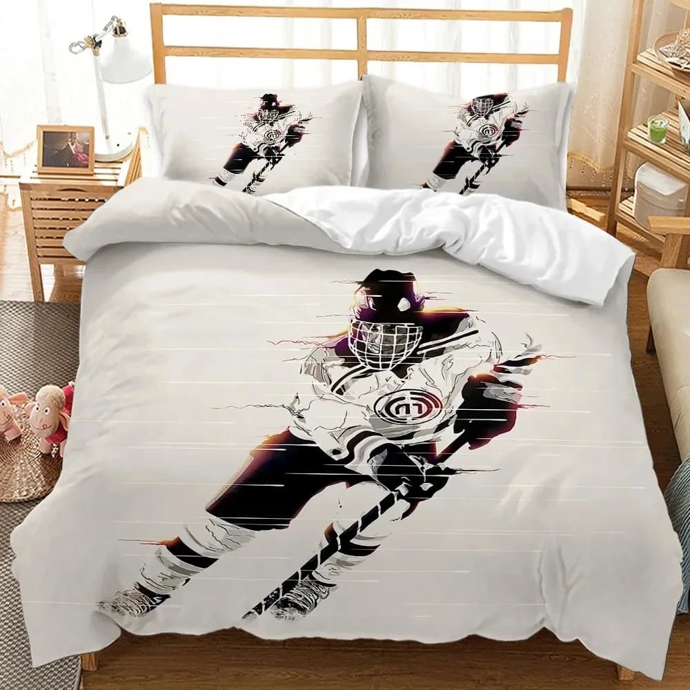 Ice Hockey Sport Soft Duvet Cover Burning Hockey Bal for Ten Athlete Warm Breathable Comfortable Quilt Cover for Friend Gift Bedrom Decoration