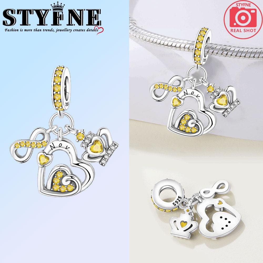 Copper Colorful Month Heart Zircon Birthday Stone Charms Beads Pendant For Original Bracelet Woman Girl Jewelry