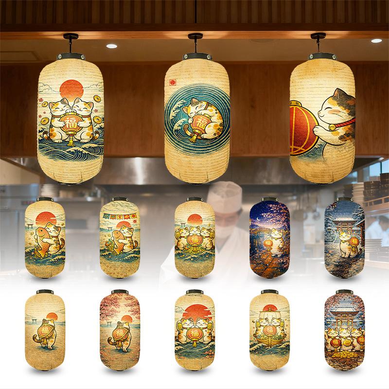 Japanese Style Lantern Japanese Hanging Happy-neko Lanterns Cloth Long Traditional Restaurant Bar Hotel Festival Decoration