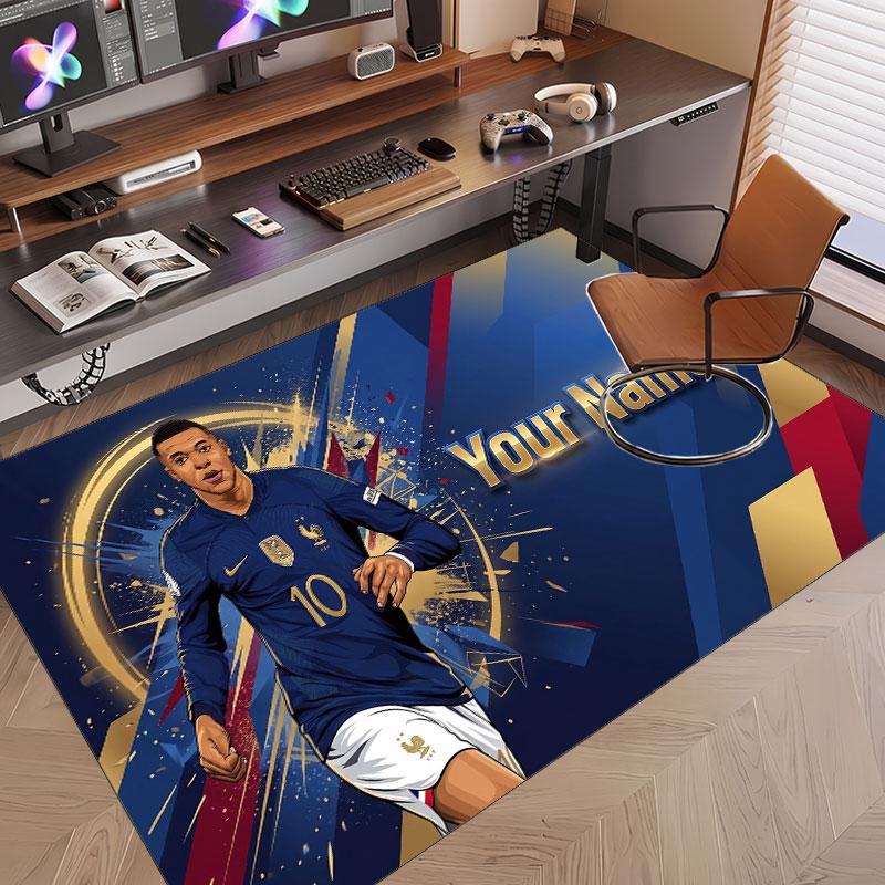Custom Rug Kylian Mbappe Pattern Print Name Text Soft Non‑Slip Floor Carpet for Home Indoor Decoration
