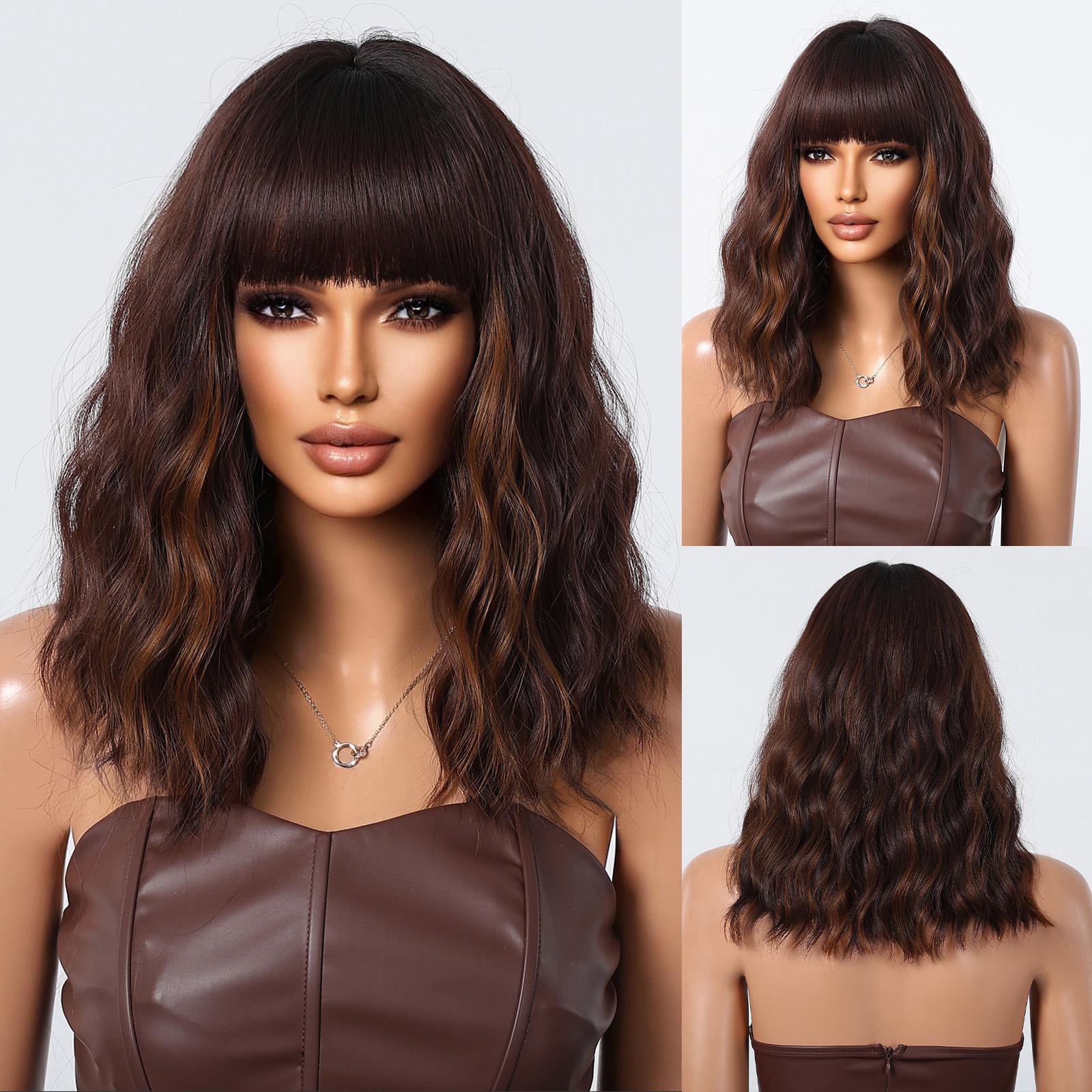 

Черный смешанный коричневый парик короткие вьющиеся синтетические волосы парики с челкой длиной до плеч искусственные волосы повседневные парики для вечеринок для чернокожих женщин использовать